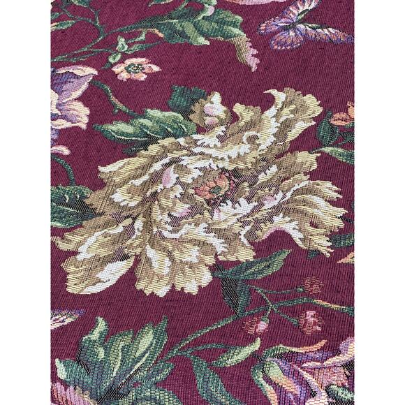 Vtg Tapestry Upholstery Fabric Red Peonies Floral Jacquard Grandmillenial BTY - Picture 6 of 8